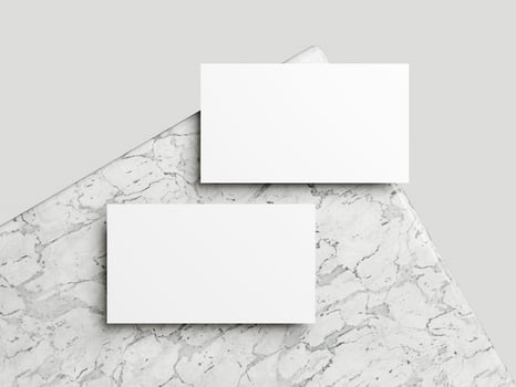Blank white business card mockup on marble background 3d render illustration for mock up and design presentation. photo