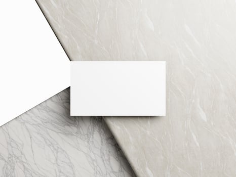 Blank white business card mockup on marble background 3d render illustration for mock up and design presentation. photo