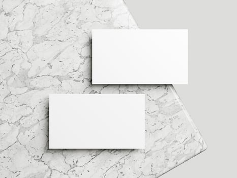 Blank white business card mockup on marble background 3d render illustration for mock up and design presentation. photo