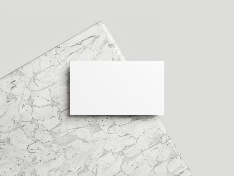 Blank white business card mockup on marble background 3d render illustration for mock up and design presentation. photo