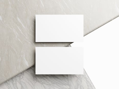Blank white business card mockup on marble background 3d render illustration for mock up and design presentation. photo