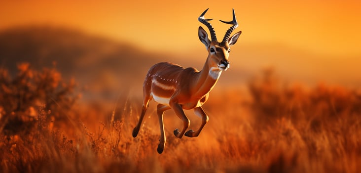 AI generated Elegant Slender Gazelle in Motion at Sunset photo