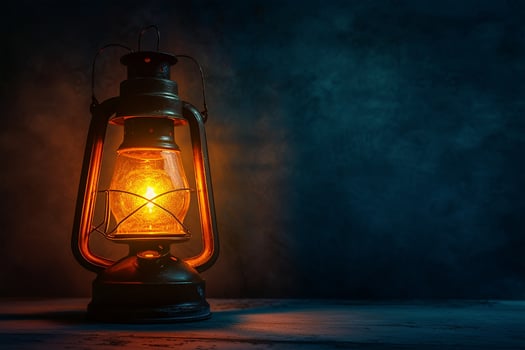AI generated An old and shining lantern on a dark background photo