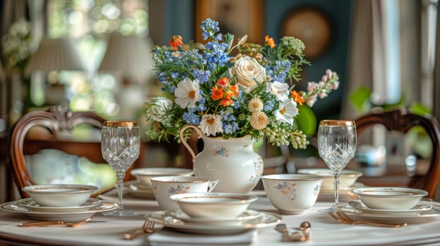 AI generated Table With Vase of Flowers photo