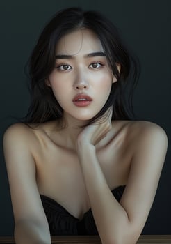 AI generated Asian model perfect skin testing cosmetics photo