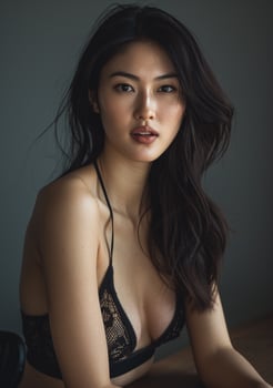 AI generated Asian model perfect skin testing cosmetics photo