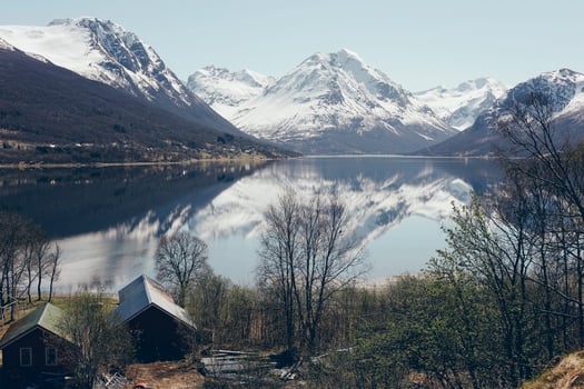 Norwegian landscapes with snow and trees photo
