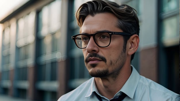 AI generated Closeup portrait of happy handsome mature man with glasses, Handsome man in spectacles, Portrait of a handsome young man wearing glasses and looking at camera. photo