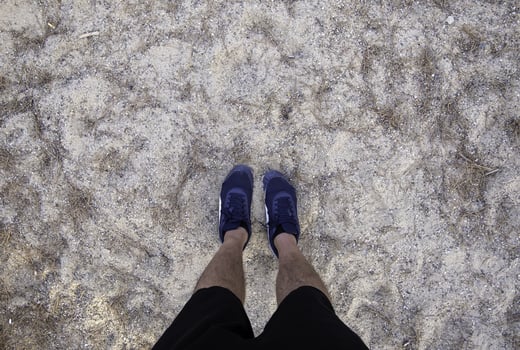 Man's feet in the sand photo