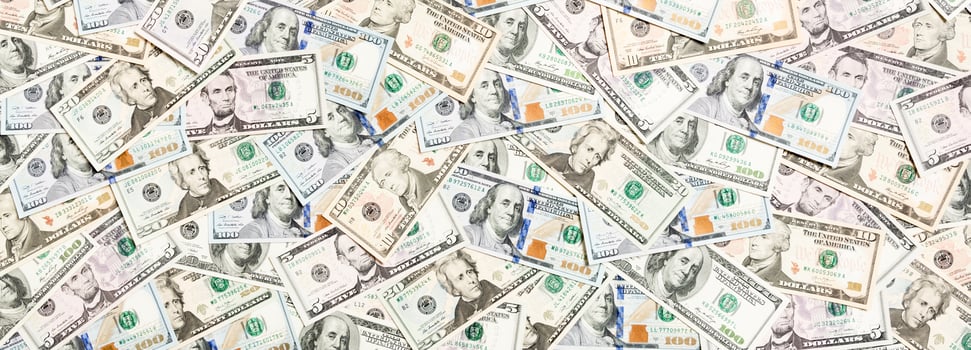 Top view of various dollar cash background. Different banknotes concept. Wealth and rich concept photo