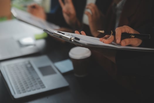 Business team meeting present, investor colleagues consultation and conference new strategy plan business and market growth on financial document graph report, Meeting and Talking. photo