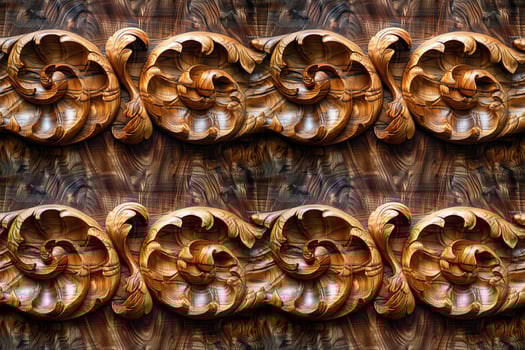 AI generated seamless background, floral pattern carved on a wooden surface photo