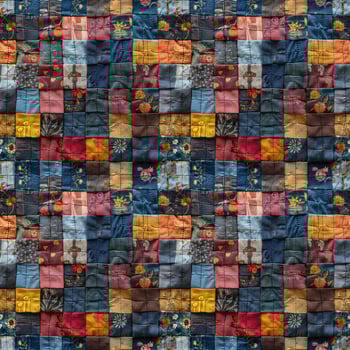AI generated seamless textile background, colorful patchwork quilt made from pieces of fabric photo