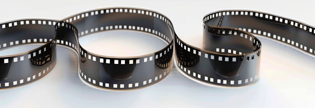 AI generated Vintage Charm. 35mm Film Strip Resting on a Clean White Background, Each Frame Meticulously Rendered for Nostalgic Appeal. photo