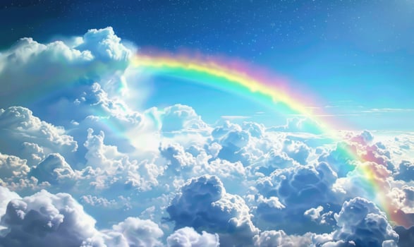 AI generated Rainbow in the blue sky with clouds and rainbow. photo