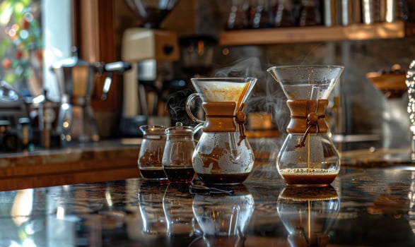 AI generated Coffee making process in coffee shop. Preparation of coffee. photo