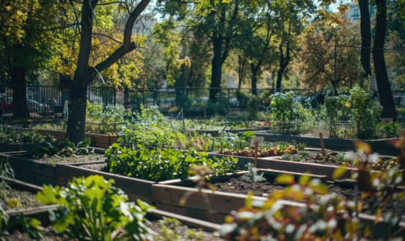 AI generated Vegetable garden in the city. Early spring in the city. photo
