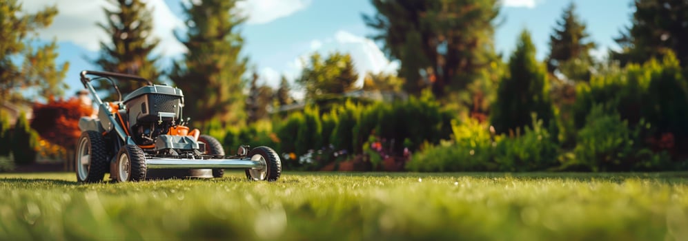 AI generated Lawn Mower on Lush Green Field photo
