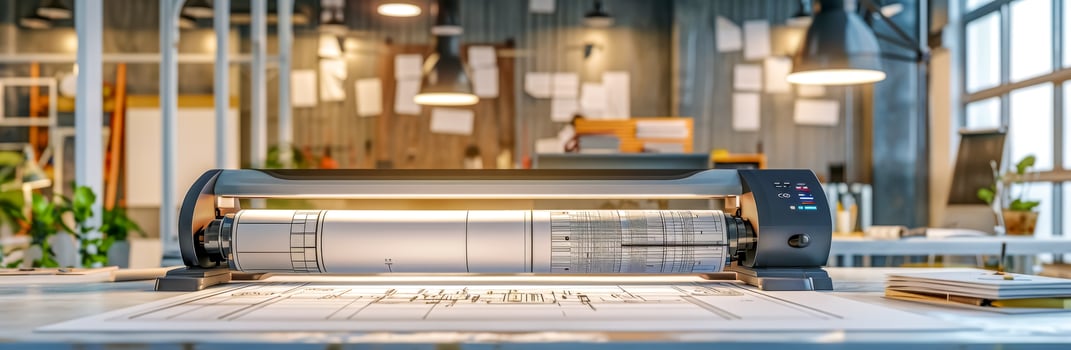 AI Generated Professional plotter printing architectural plans in office photo
