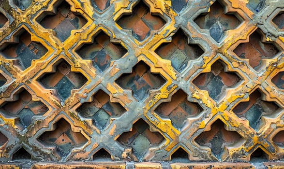 AI generated Fragment of the facade of an old brick building with a decorative ornament. photo