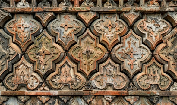AI generated Fragment of the facade of an old brick building with a decorative ornament. photo