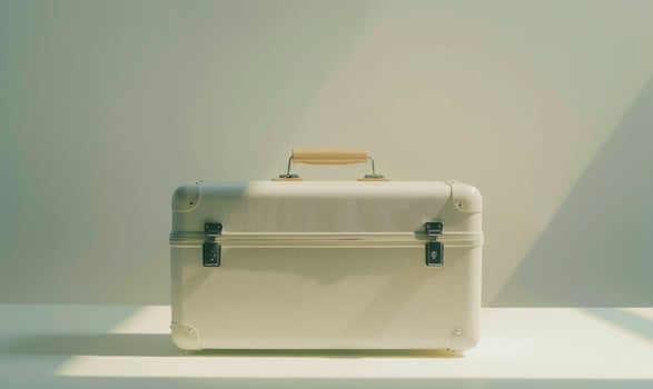 AI generated White suitcase in the room. Travel concept. photo