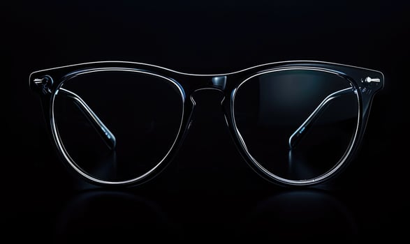 AI generated Eyeglasses on a black background, close-up shot. photo