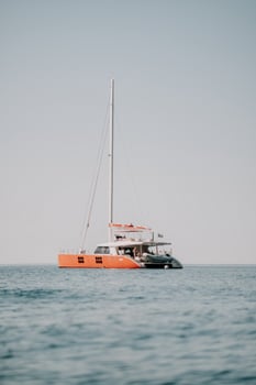 yacht on calm sea. Luxury cruise trip. View from above of white photo