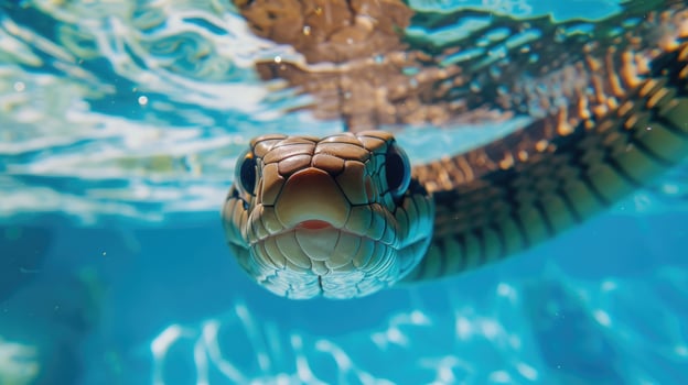 AI generated Hilarious underwater scene cobra in pool plays deep dive action, Ai Generated. photo