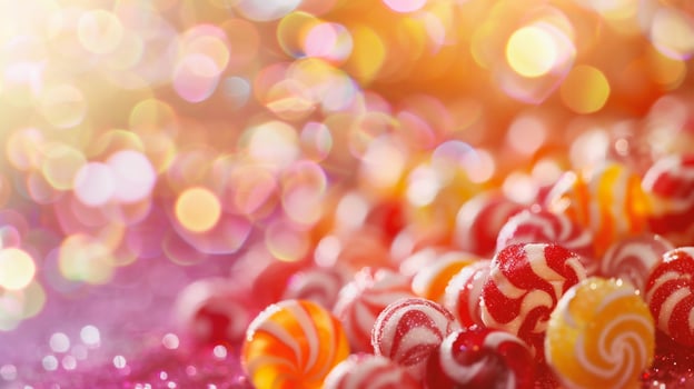 AI generated Colorful candies on bokeh background, close-up photo