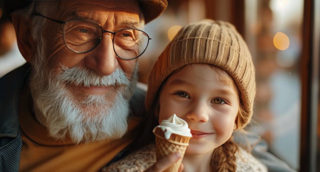 AI generated Old Man and Young Girl Eating Ice Cream photo