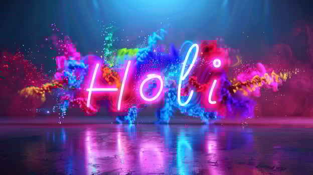 AI generated Colorful neon text Holi, Happy Holi day concept photo