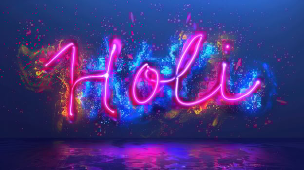 AI generated Colorful neon text Holi, Happy Holi day concept photo
