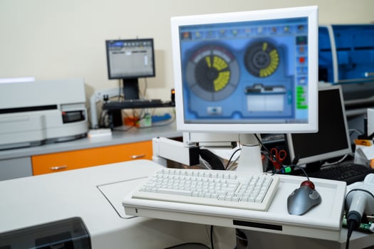 Coronavirus diagnostic equipment. New medical analyzing laboratory in hospital. photo