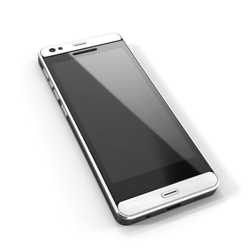 AI generated Modern smartphone with a black screen on a white background, sleek design with reflective metal edges photo