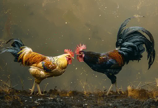 AI generated Two roosters fighting in the farm photo