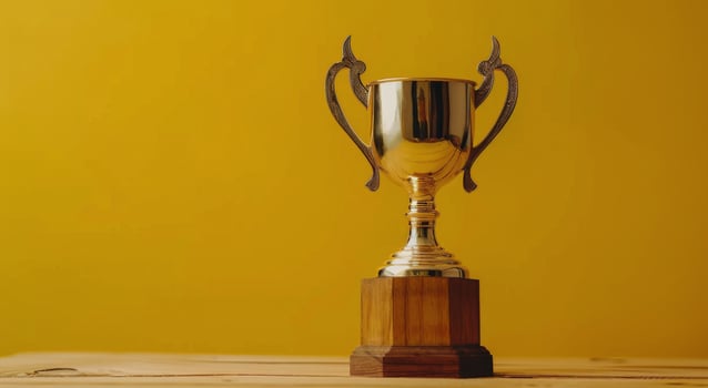 AI generated Silver Trophy on Wooden Stand photo