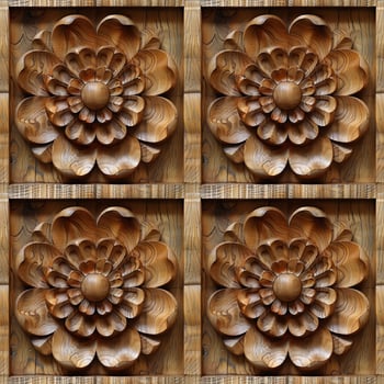 AI generated seamless background, floral pattern carved on a wooden surface photo