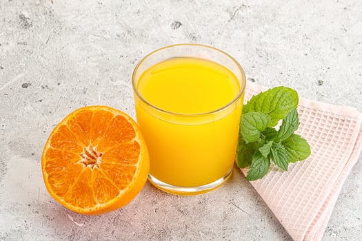 Fresh orange juice served mint photo