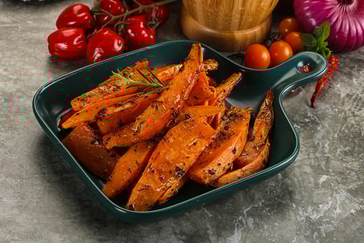 Baked batat with with spices photo