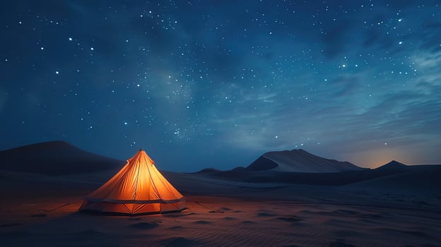 AI generated Experience the Magic of Desert Camping with a Sky Full of Stars Overhead and the Peace of Nature photo