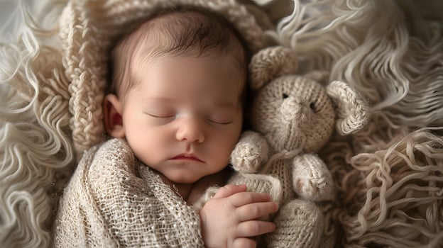 AI generated A beautiful newborn baby in soft comfortable clothes. AI Generated photo