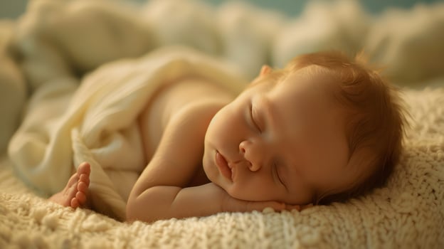 AI generated A beautiful newborn baby in soft comfortable clothes. AI Generated photo