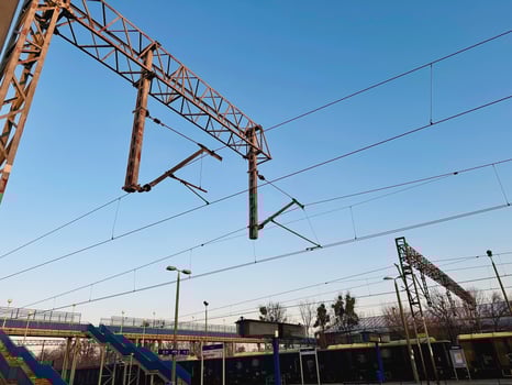 09 MAR 2023 - CHELM, POLAND - Train platform Railway electrification.  Electric power for the propulsion of rail transport. photo