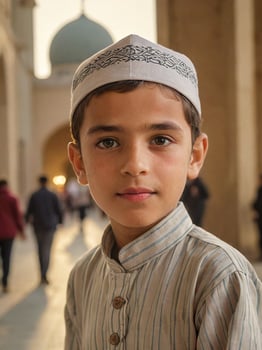 AI generated Capturing Joy Cinematic Portrait of a Happy Muslim Child Generated by AI photo
