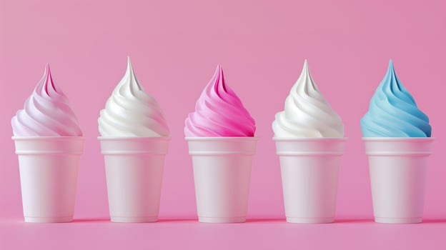 AI generated ice cream in paper cup mock-up on pink background, ice cream swirl photo