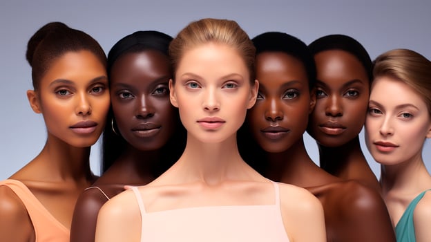 AI generated portrait of beautiful girls of different nationalities African, Asian, European models photo