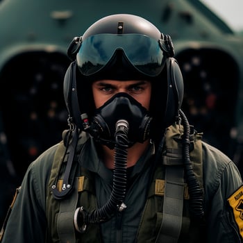 AI generated Realistic image of a military aircraft pilot. Before a combat mission photo