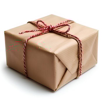 AI generated gift box with red ribbon isolated on white background with shadow. Gift box for present giving for birthday parties and celebrations photo