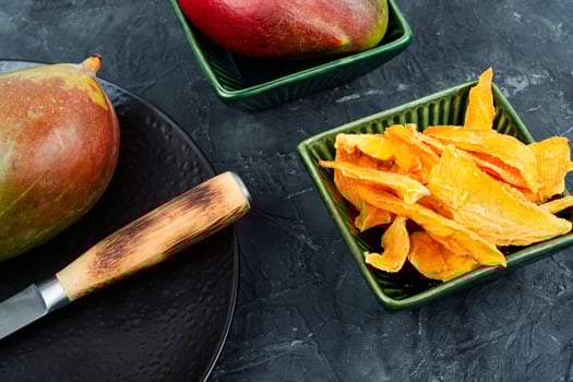 Raw organic dried mangos. photo